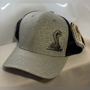 NWT SHELBY Silver Glitter & Black Mesh Back SnapBack Hat